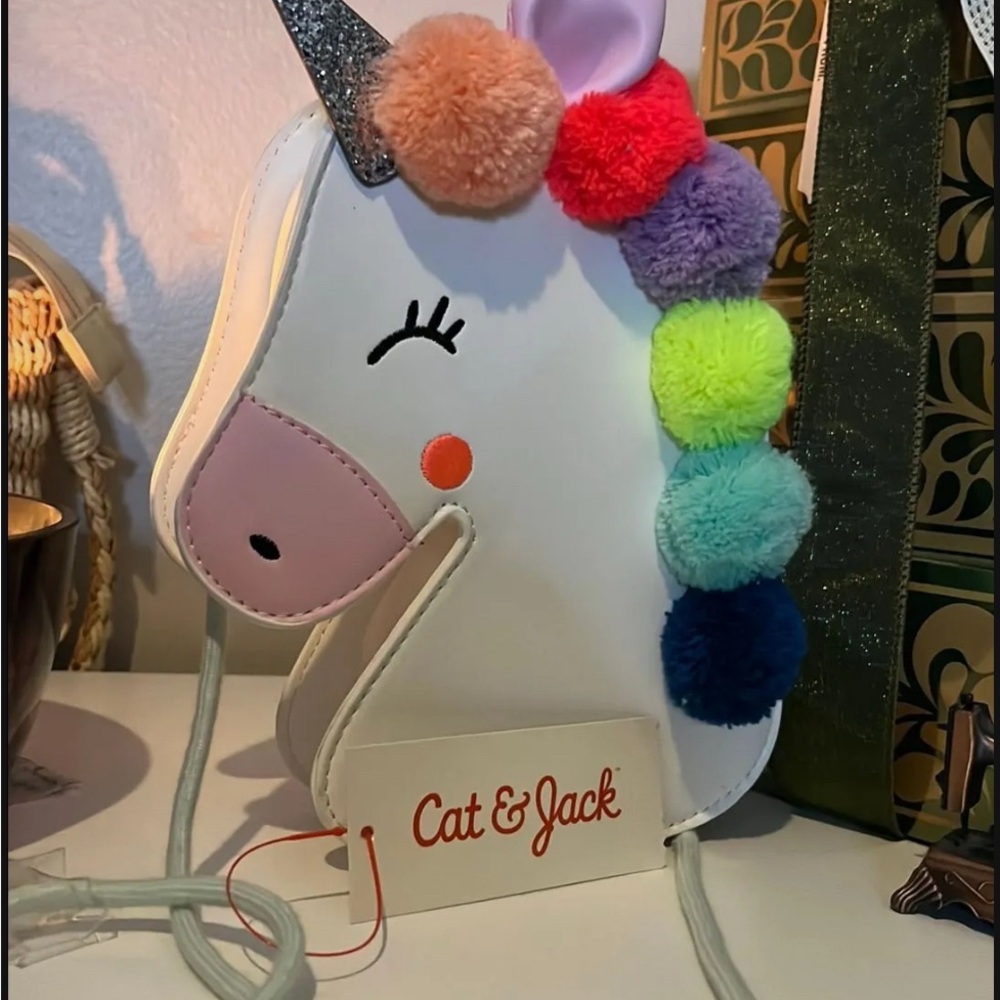 Cat & Jack Unicorn Bag with Rainbow Pom-Poms